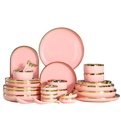 China SYLWAN Financial Institutions OEM Customized Ceramic Nordic Style Rim Porcelain Family Solid Rose Gold Set For Neighbor Luxury Gift for sale