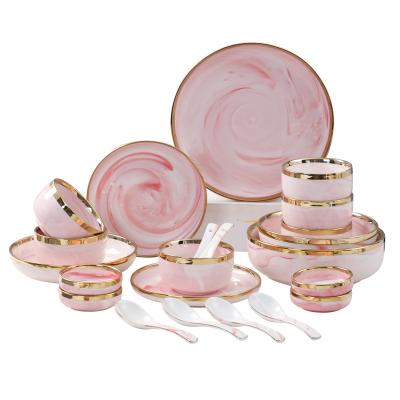 China Modern porcelain pink marble dinnerware SYLWAN OEM living room tea and coffee sets texture creative luxury business gifts for sale