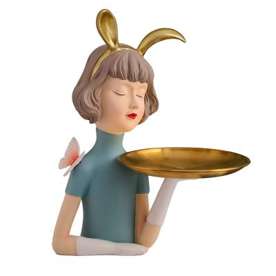 China Home Decor Art Craft Europe OEM Style SYLWAN Home Decoration Kids Room 3d Resin Table Ornaments Nordic Lovely Girl Decorative Trays for sale