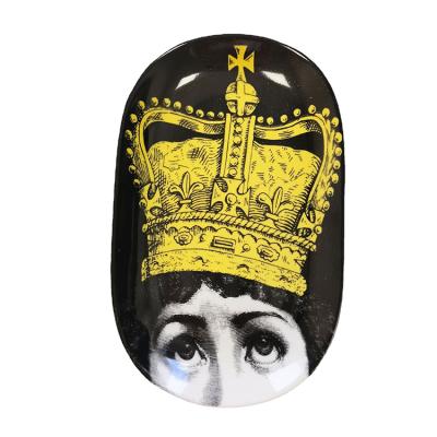 China Europe SYLWAN OEM Fornasetti Decoration Pottery Display Dish Oval Dishes Snack Fruit Plate Dish For Wedding Decor Pottery Dish for sale