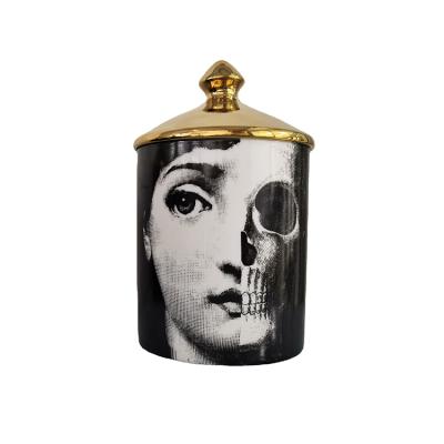 China 2021 Home Ceramic Candle Decoration OEM SYLWAN Ship Designs Series Human Face Candle Contain With Gold Lid Brush Pan Luxury Storage Jar for sale