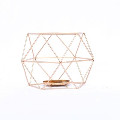 China Home Decoration SYLWAN Wholesale Modern Home Decoration OEM Metal Basket Geometry Candlestick Vase Customized Candle Holder Gold for sale