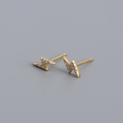 China FASHIONABLE jewelry factory wholesale cheap minimalist CZ diamond 925 stud lightning bolt earring for sale