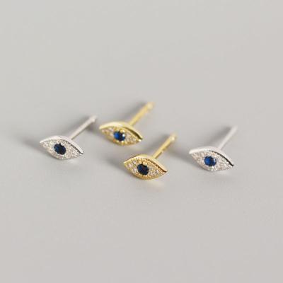 China Trendy Earring Evil Blue Eye 925 Silver Gold Plated 18k Gold Plated Stud Earrings Women Jewelry for sale