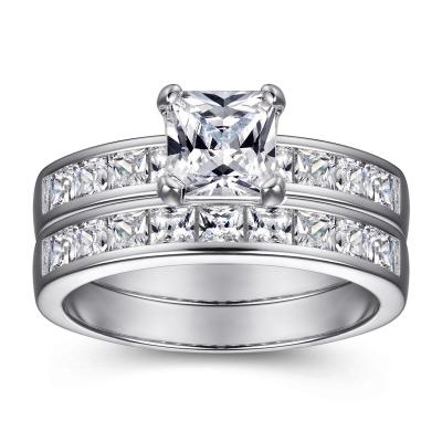 China Ring Wedding Bridal Jewelry Set CZ 925 Sterling Silver Zircon Wedding Rings Set for Couple Lover Rings for sale