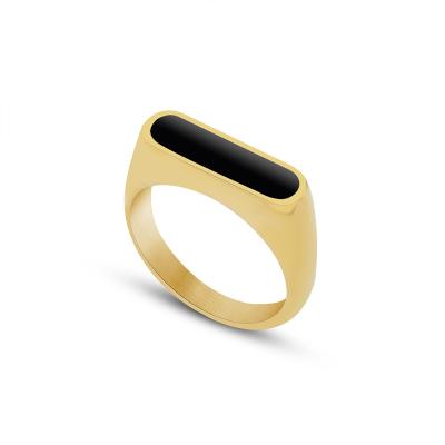 China Wholesale High Quality Romantic Popular Girls Rings Black Enamel Stainless Steel Ring Female Jewelry Ring Geometric Metal Women's Rings for sale