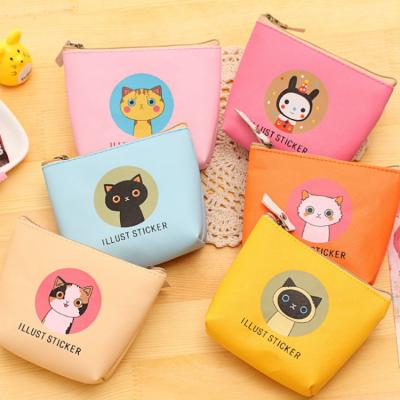 China New Fashion Cartoon Cat Waterproof PU Pocket Wallet Storage Case Zipper Earphone Case Ladies Small Change Purse Coin Case for sale