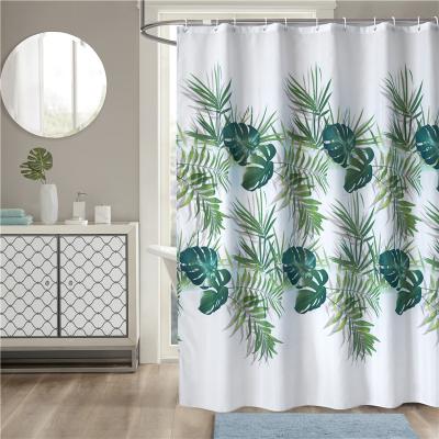 China Best Sustainable Selling Waterproof Tropical Monstera Deliciosa Leaf Shower Curtain Polyester Bath Curtain Set With Hooks for sale