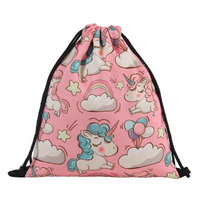 China Unicorn Print Latest Design Waterproof Flamingo Sports Polyester Drawstring Backpack for sale