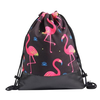 China 2019 Latest Design Flamingo Sports Waterproof Polyester Drawstring Backpack for sale