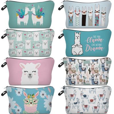 China Custom Fashion Alpaca Lady Pattern Cute Makeup Travel Bag Waterproof Cosmetic Bag for sale