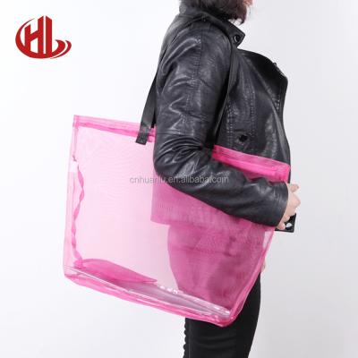 China Recyclable Pink Mesh Net Shopping Bags With Zipper Closure for sale