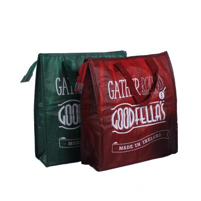 China RED& Waterproof Green PP Woven Lunch Bag Waterproof Cooler Bag For Packing Pizza for sale