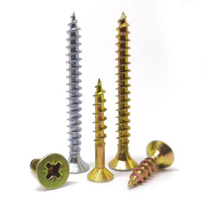 China din7505 3.5*35 flat chipboard screws yellow galvanized csk pozi mdf for sale