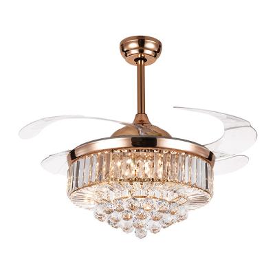 China New Modern Luxury Crystal Chandelier Fan 110v Dimmable Invisible Ceiling Fan with Light for sale