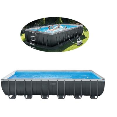 China INTEX 26368 24FT Indoor Rectangular 7.3m Steel Frame Above Ground Inflatable Swimming Pool Set To Buy With Sand Filter Pump for sale