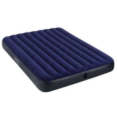 China INTEX 64755 Foldable Air Bed Double Fluffy Blue Striped Flocking Folding Inflatable Air Mattress for sale