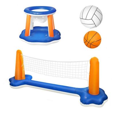 China Inflatable Toy Swimming Game Toys Volleyball Net and Inflatable Basketball Hoops Pool Float Circle Set for sale