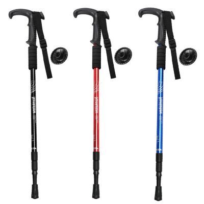 China PVC Three-section T-handle telescopic trekking poles, outdoor climbing crutches, aluminum alloy hiking walking poles for sale