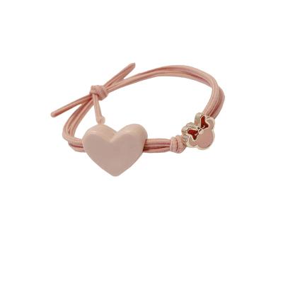 China Fashionable Korean Acrylic Love Elastic Band Rope Main Hair Ornament Ponytail Tie Hair Rope Bow Hair Circle Small Cool Girl for sale