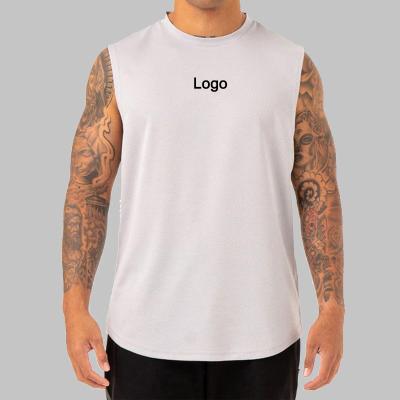 China OEM QUICK DRY Custom O-Neck Gym Clothing Loose Fit Cut Out Spandex Muscle Fitness Vest Men Knit Workout Tank Top for sale