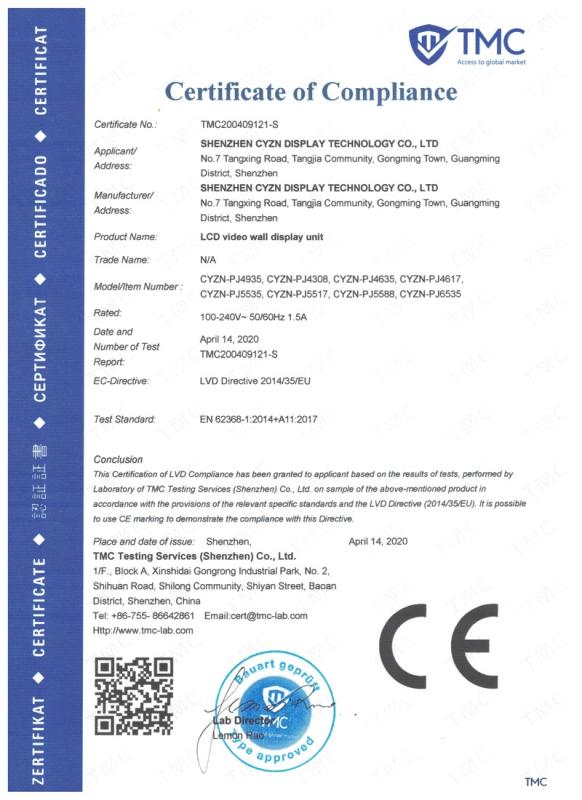 CE - Shenzhen CYZN Display Technology Co., Ltd.