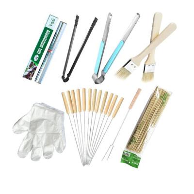 China Hotselling Easily Assembled Bamboo Brush Fork Glove Clip Stick 8pcs/set BBQ Outdoor Tools for sale