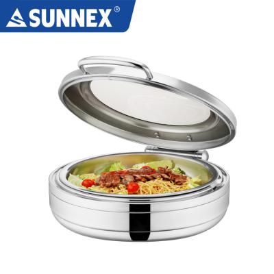 China Stainless Steel SUNNEX 6.8Ltr Hydraulic Hinged Round Stainless Steel Induction Chafing Plate for sale