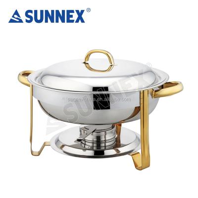 China Stainless Steel + Sunnex Classic Chain Round Sideboard Scarab / Glass Chafing Dish Set With Glass Cover, Titanium Plated Handles And Legs, 4.5 Litre. for sale