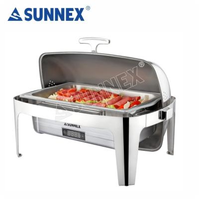 China Sunnex 13.5ltr Stainless Steel Deluxe Cylinder Desktop Chafing Dish Electric Catering Set for sale