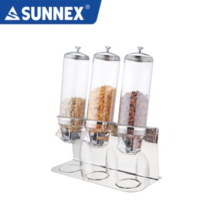 China Polycarbonate SUNNEX Economy 4ltr X Stainless Steel 3 Cereal Dispenser And Dry Food Storage Container for sale