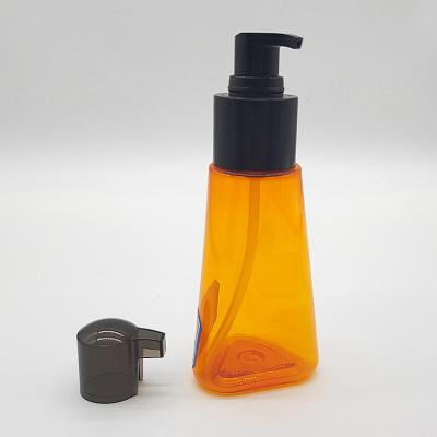 China Amber PET/PETG Plastic Triangle Bottle with Black Lotion Pump - 3.5 oz for sale