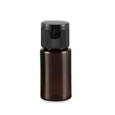 China PET Plastic Empty Flip Cap Bottles amber color, with Black PP Plastic Lids,  2.3x5.65cm, Capacity: 10ml(0.34 fl. oz) for sale