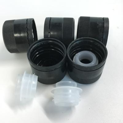 China 31-500 Black PP Plastic Tamper Evident Pourer Caps,31.5*24mm plastic cap with plastic insert for oil bottle for sale