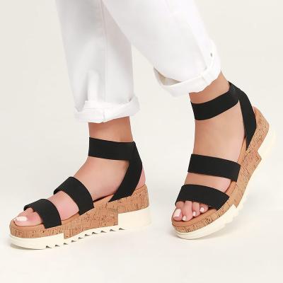 China CUSHIONING TX 2021 Hot Sale Platform Beach Ankle Strap Elegant Black Ladies Custom Shoes Slip On Open Toe Summer Woman Sandals for sale