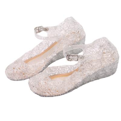 China CUSHIONING Clear White Color Shallow Mouth Clear White Color TX Summer Fashion PVC Jelly Buckle Girl Princess Shoes Women Wedge Sandals for sale