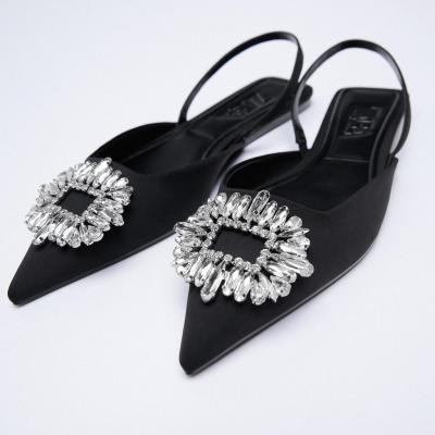 China CUSHIONING TX classic black rhinestone wedding accessory sing back high toe slip non comfortable bride flat sandals for sale