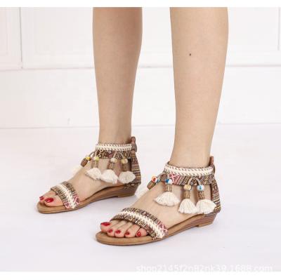 China 2021 TX Summer Hot Selling National Fairy Style CUSHIONING Open-toed Beach Outdoor Flat Women's Sandals for sale