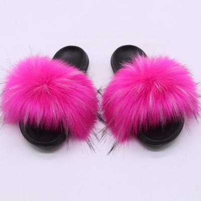 China CUSHIONING TX 2021 Hot Sale Indoor Custom Logo Unique Raccoon Fox Fox Sandal 100% Fur Slides Hairy Fluffy Slipper Eva for sale