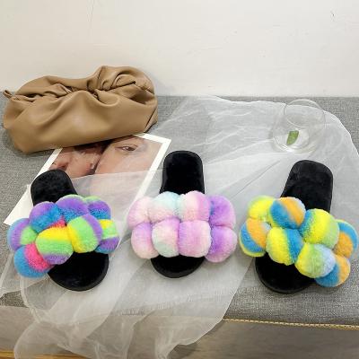 China CUSHIONING TX 2021 new arrivals color down wool slippers women's clothing foreign trade cotton slippers for sale