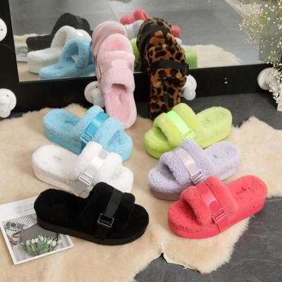 China CUSHIONING TX 2021 New Women's Fashion Fur Thick Unique Elastic Slippers Wool Flat Sheep Fur Slippers for sale