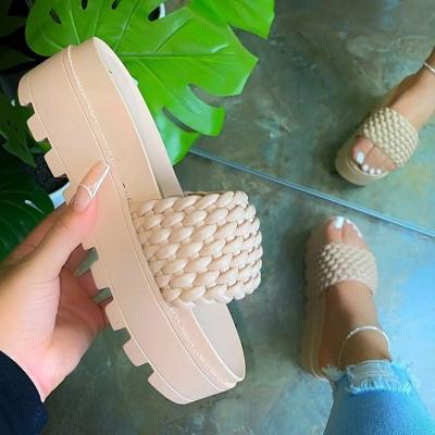 China CUSHIONING TX Roll Sole and Women's Shoes Pattern Women's Thick Straw Rubber Slippers 2021 Custom Slippers for sale