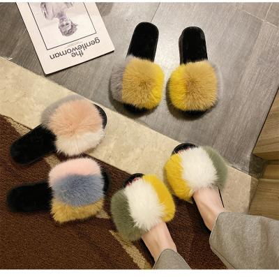 China CUSHIONING New Wear TX Color Imitation Fur Wool Outdoor Female Slippers Warm Plush Cotton Slides Slippers for sale