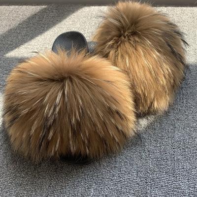 China TX Women's Natural Fur CUSHIONING Real Big Fluffy Fur Slippers Wholesale Slides Sandals Slippers With Thick Fur for sale