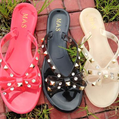 China SHOCK ABSORBING TX0719-02 designer Flip Flops Rhinestone Slippers Studded Jelly Slides For Ladies Strappy 2021 Summer Women for sale