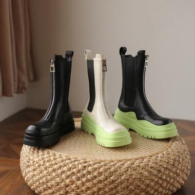 China TX Zipper Front Chelsea Boots Retro Smoke Tube Green Thick-soled Trifle Boots Breathable for sale