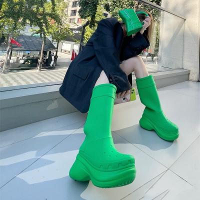 China Usb TX Autumn And Winter Hole Rubber Round Top Knee High Casual Fashion Women Raining Boots for sale