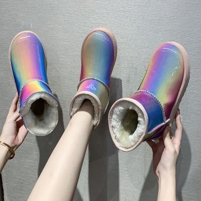 China New candy colorful fashion round color fashion cotton short-tube casual snow boots TX waterproof and warm boots for sale