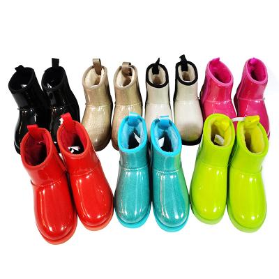 China Wholesale TX round lady waterproof fur shorts winter transparent women's booties jelly candy warm bright ankle snow boots for sale