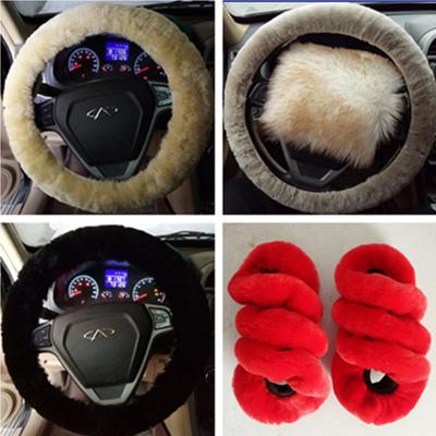 China Warm Winter Faux Plush Wool Steering Wheel Cover for sale